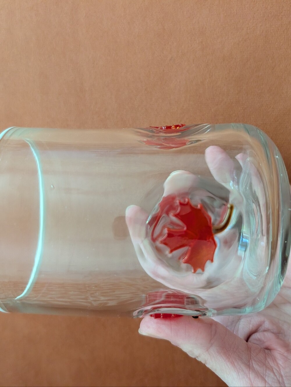Anthropologie Icons Glass, Clear with Red Maple Leaf Accents - Picture 2 of 9